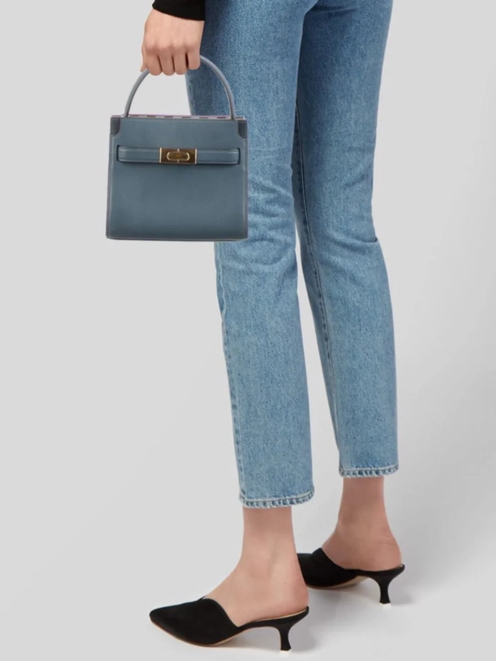 Tory Burch Lee Radziwell Petite Blue Leather Top-Handle Crossbody